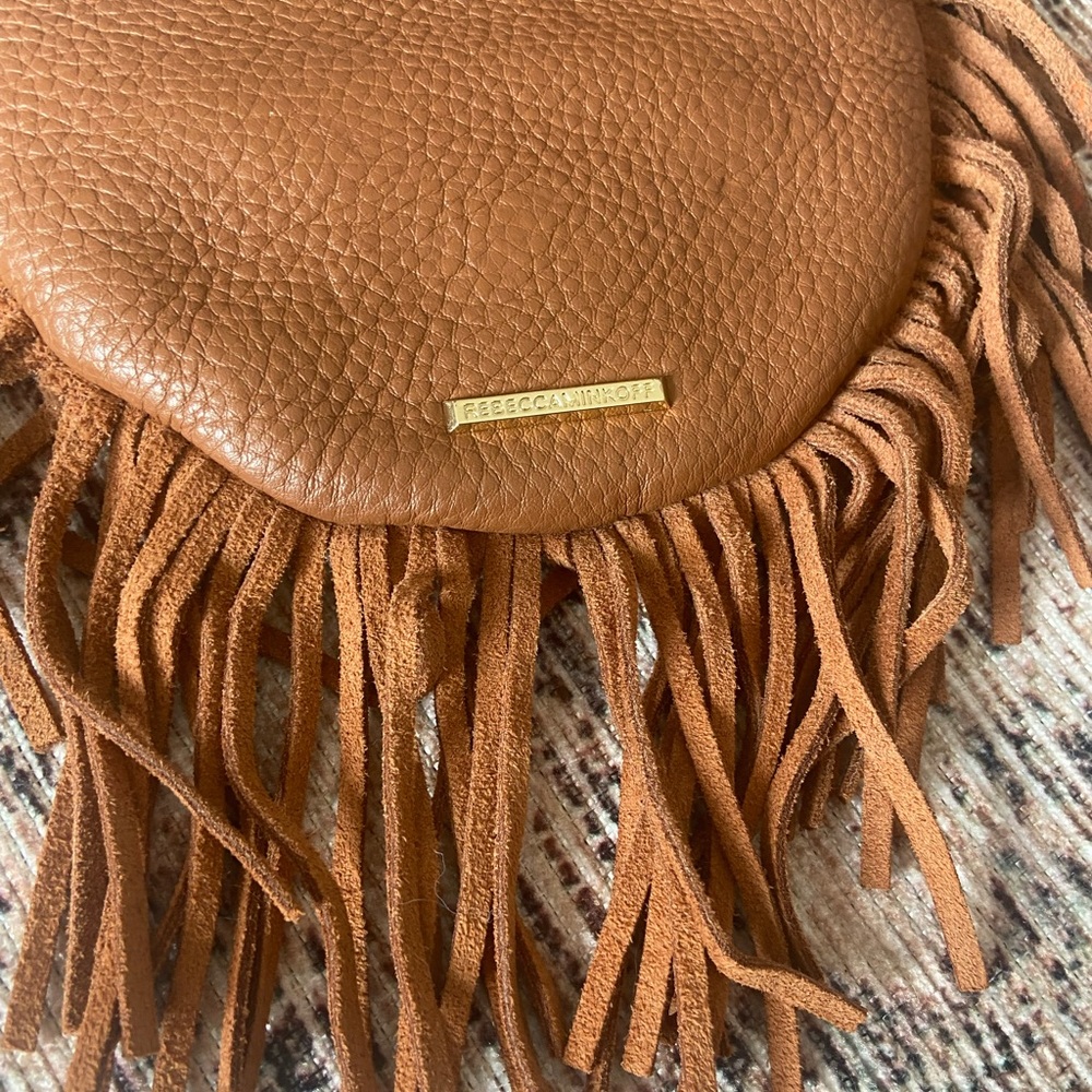 🛑SOLD Rebecca Minkoff Boho Tan Suede Fringe Crossbody Embellished Strap Handbag - Picture 5 of 13